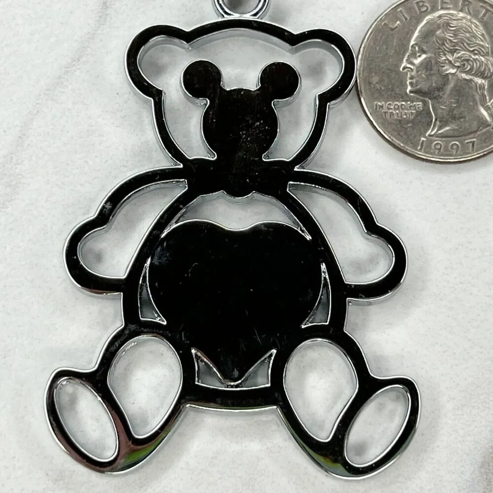 Silver Tone Red Rhinestone Bear Las Vegas Souvenir Keychain Keyring